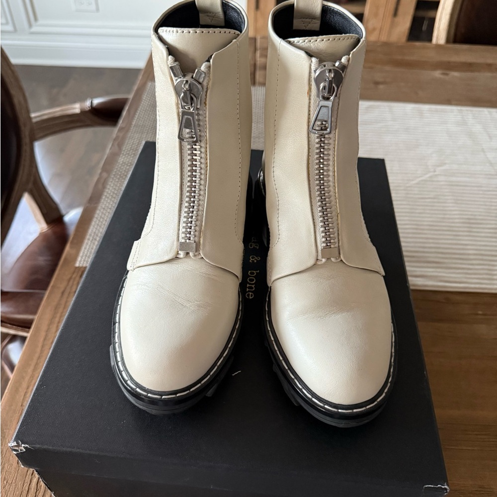 Rag & Bone Cream Ankle Boots with Chunky Design